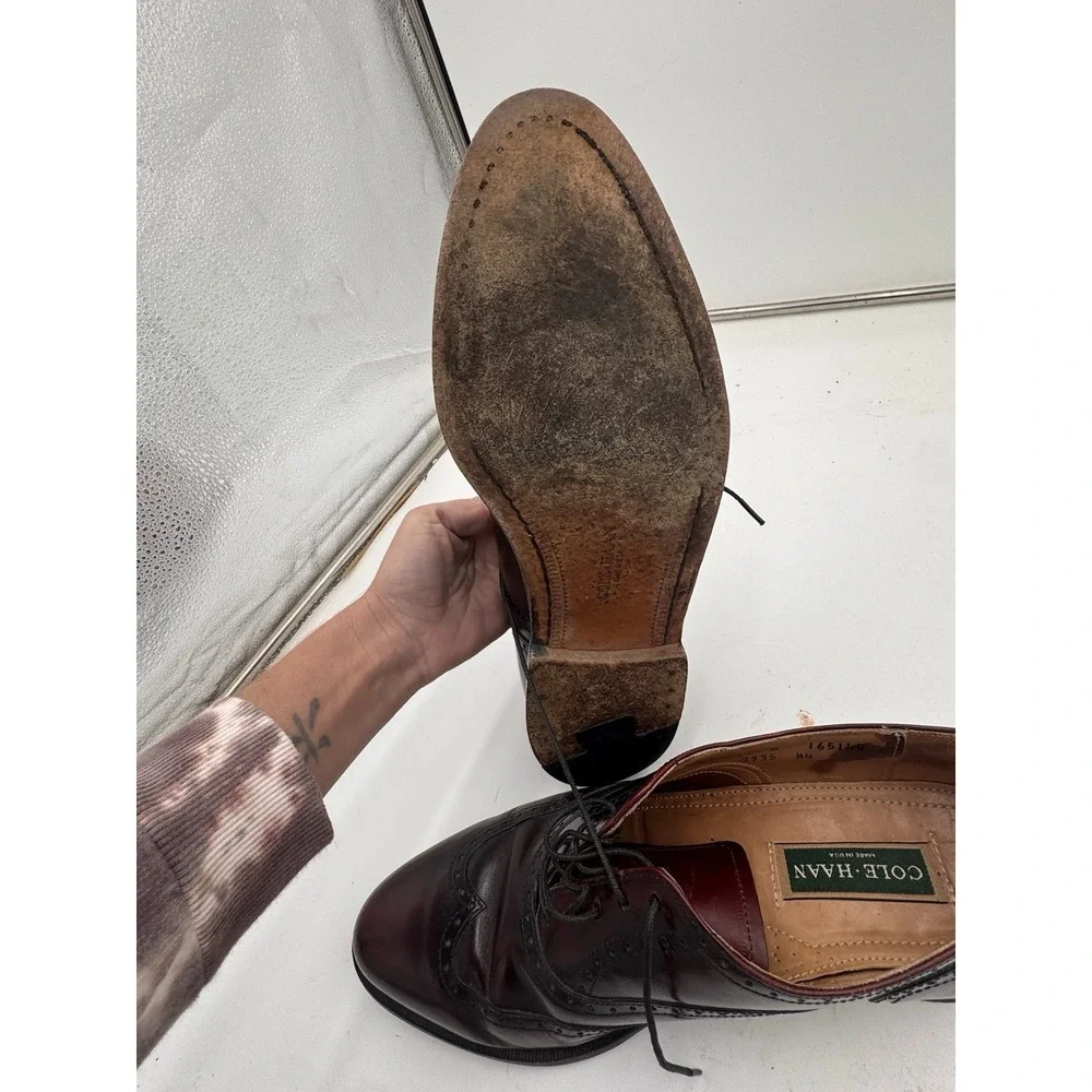 Vtg Cole Haan Wingtip Oxfords Sz 11B Burgundy Leather Dress Shoe Made USA 165144